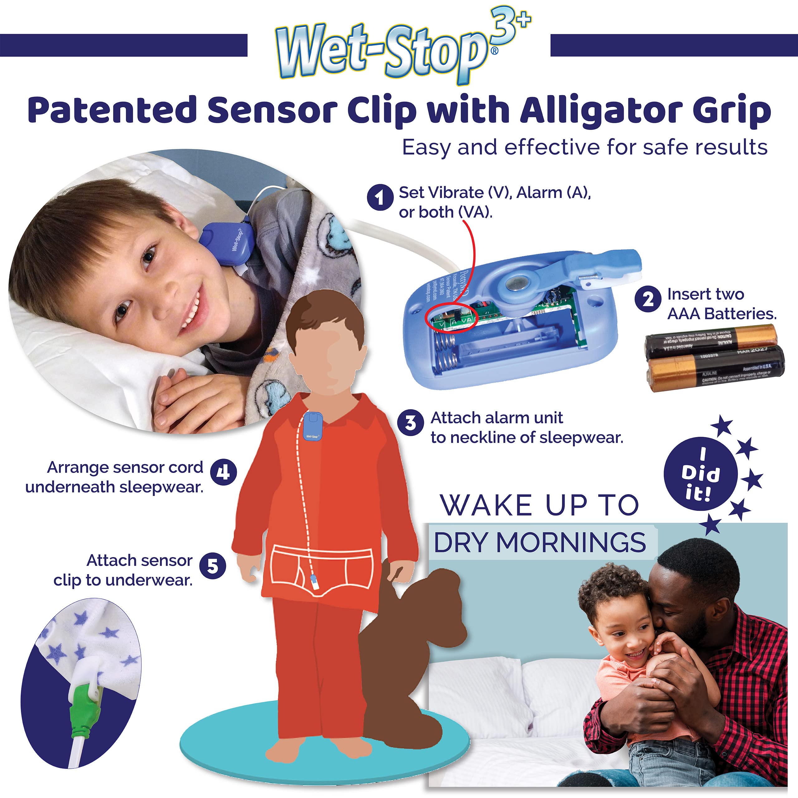 Wet-Stop six-tone alarms with vibration for versatile night-time reminders