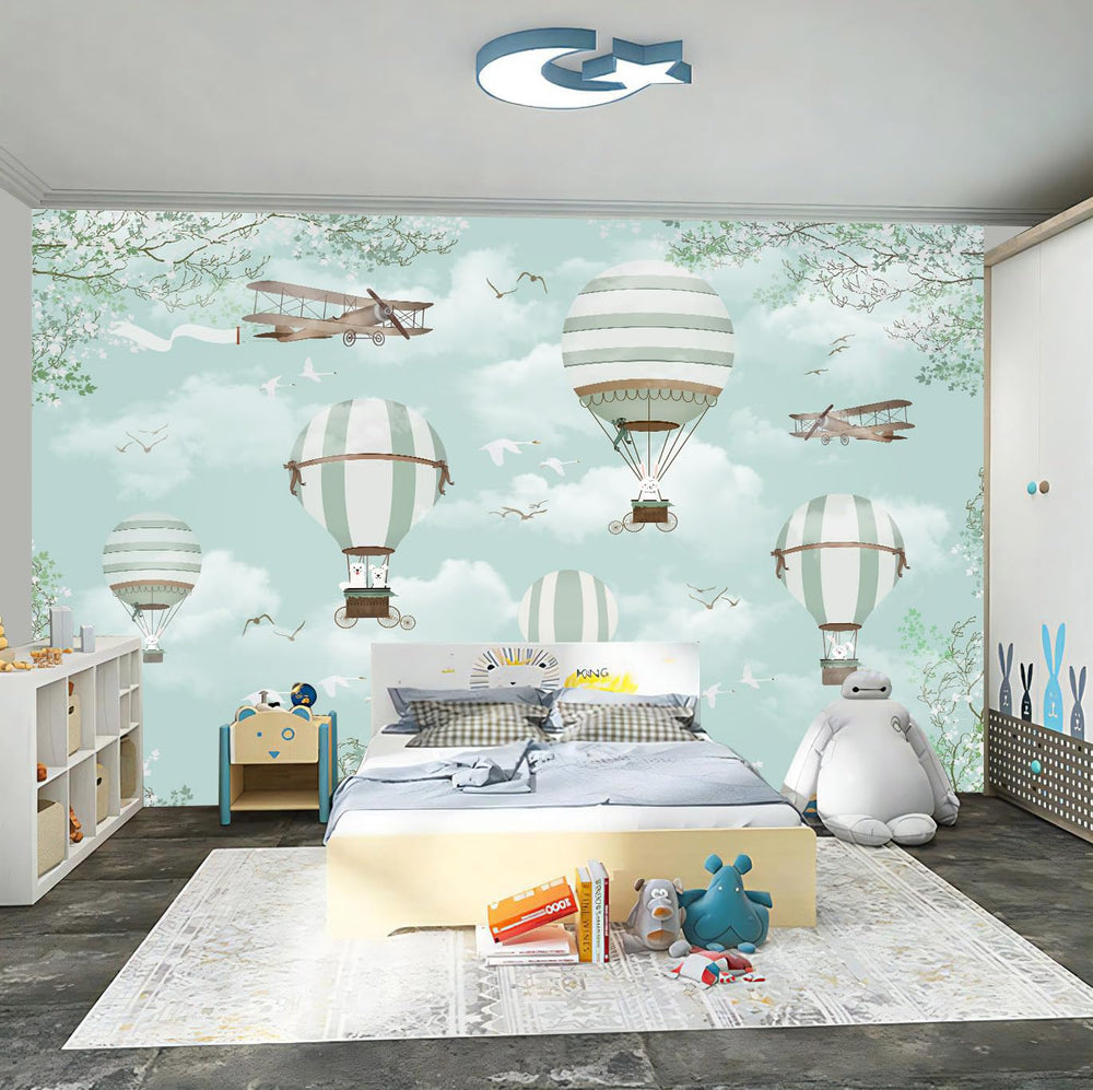 WFBHUA blue nursery wall decor featuring planes and animals for playful learning