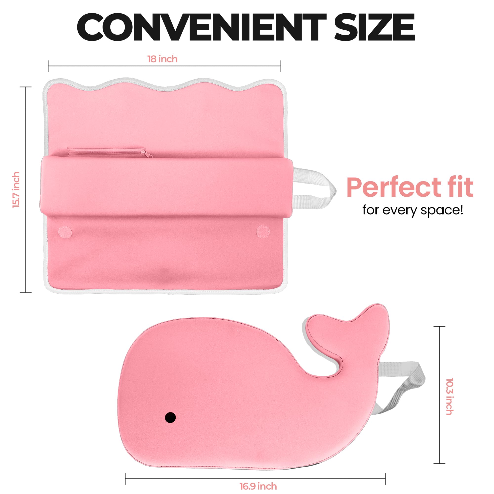 Whale Baby storage pocket inside view for quick bath essentials.