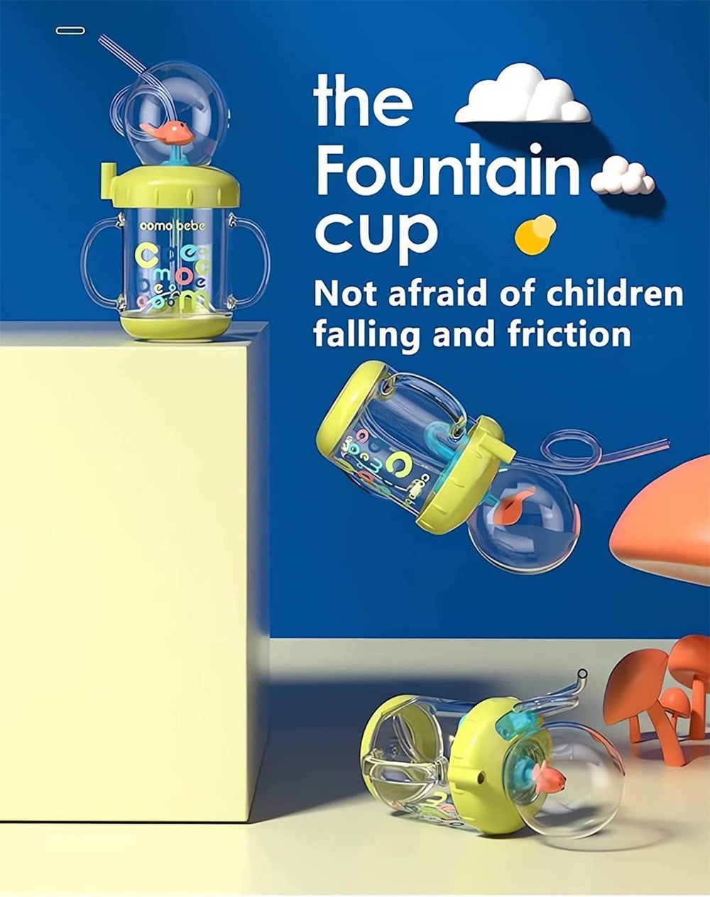 Whale Cup easy-grip handles support tiny hands during drinking.
