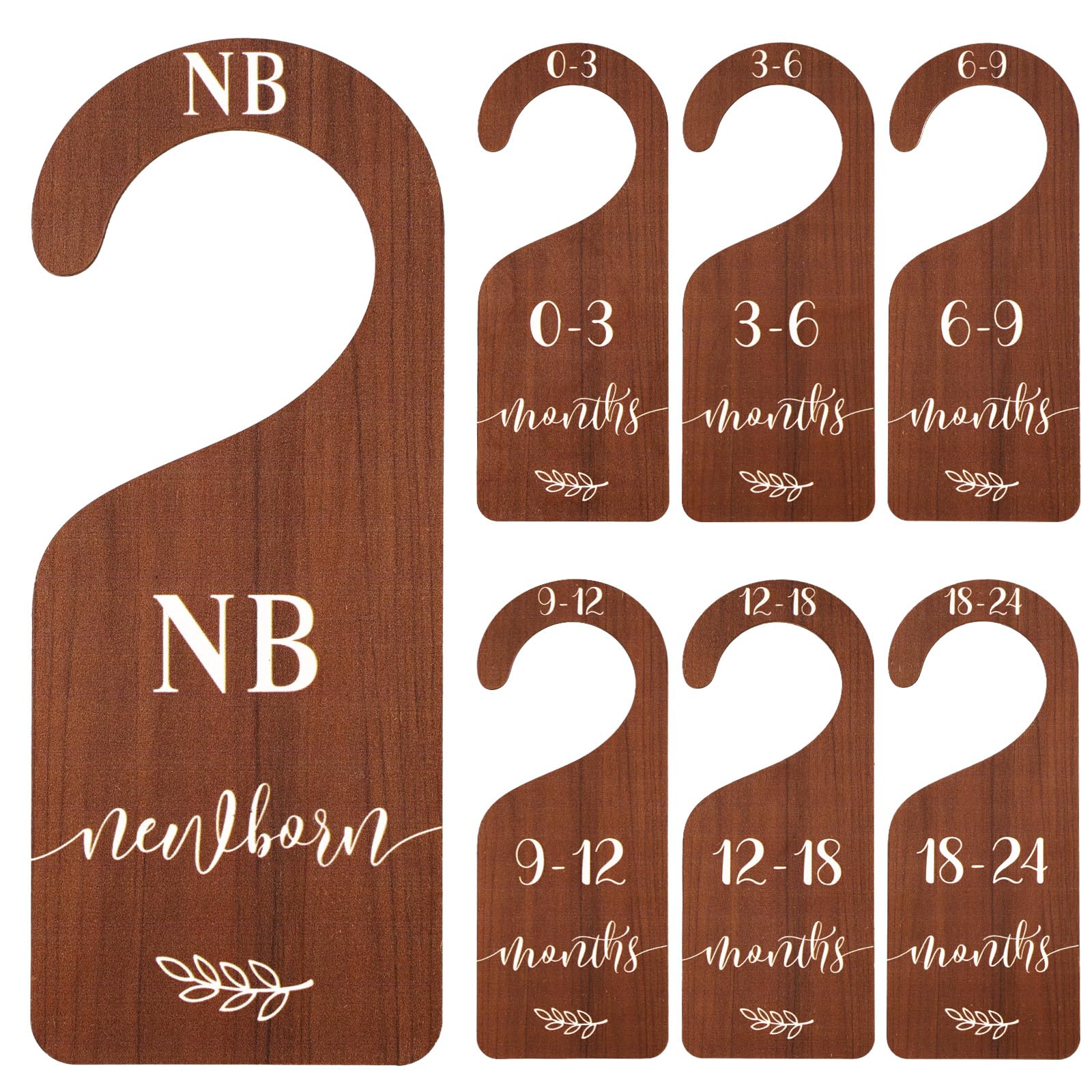 Whaline 7pcs wooden baby closet dividers with plant leaf design for organized baby clothing