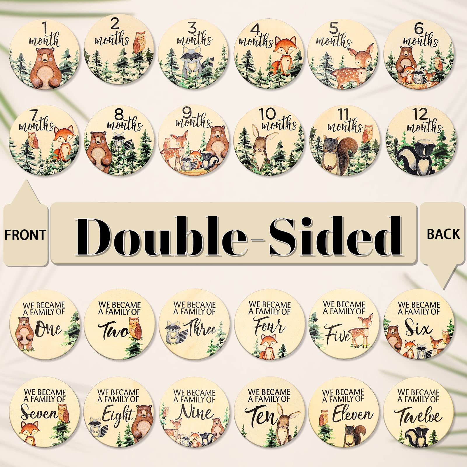 Whaline double-sided wooden milestone discs for versatile growth notes in photos.