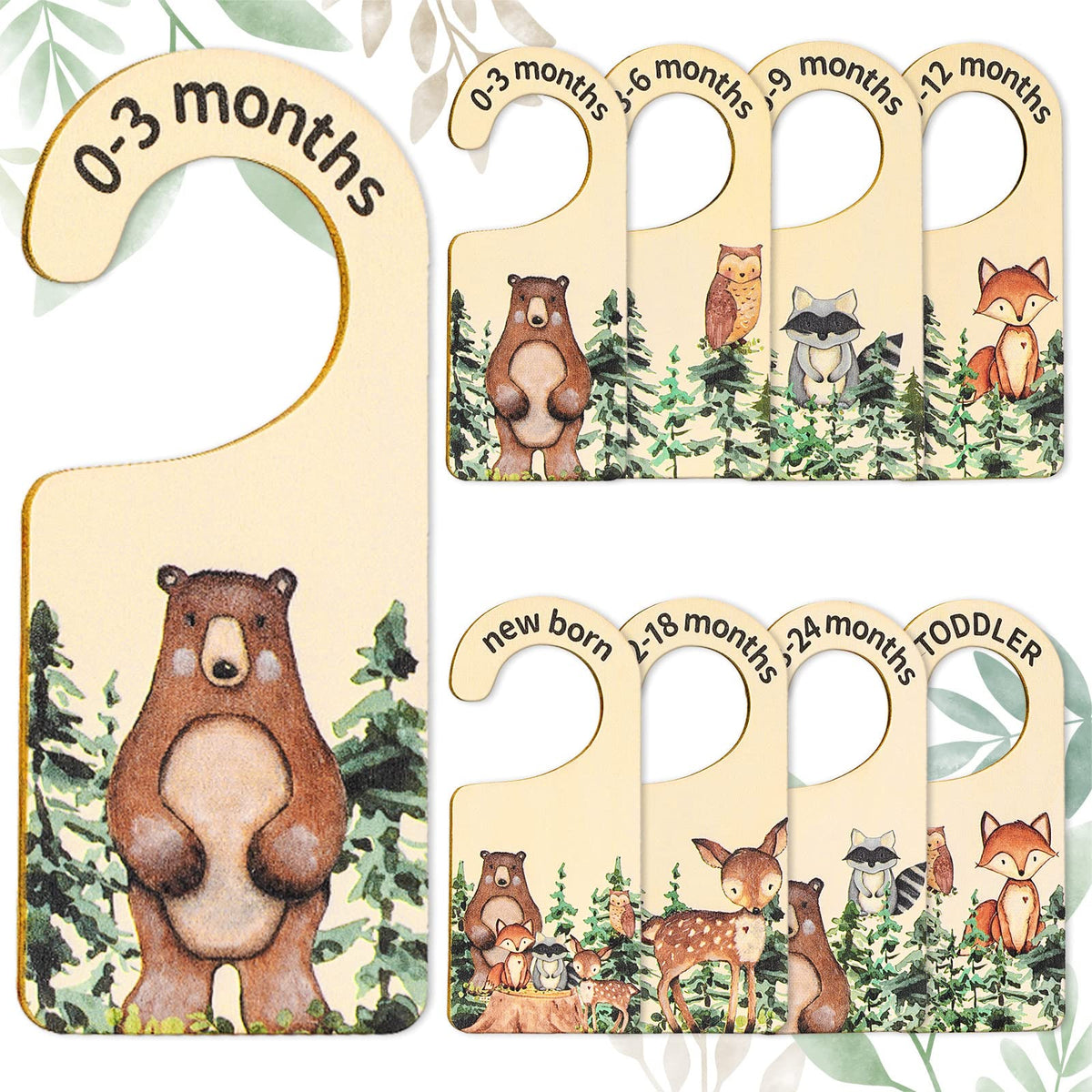 Whaline wooden baby closet divider with forest design for organized newborn outfits