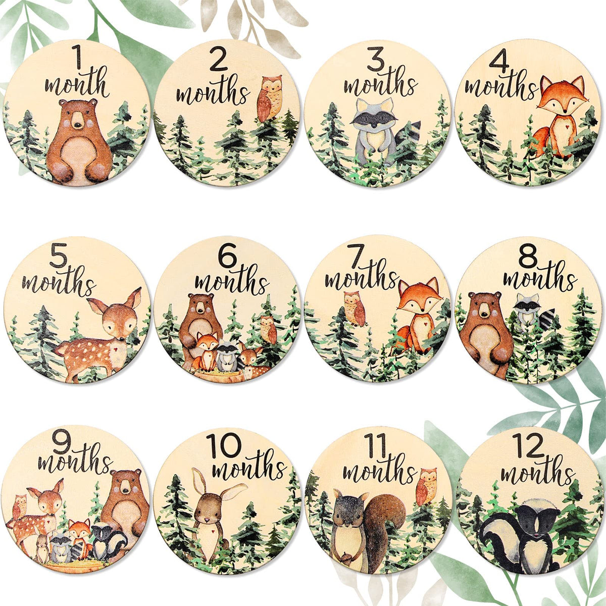 Whaline woodland baby milestone cards for rustic photo props and memory keeping.