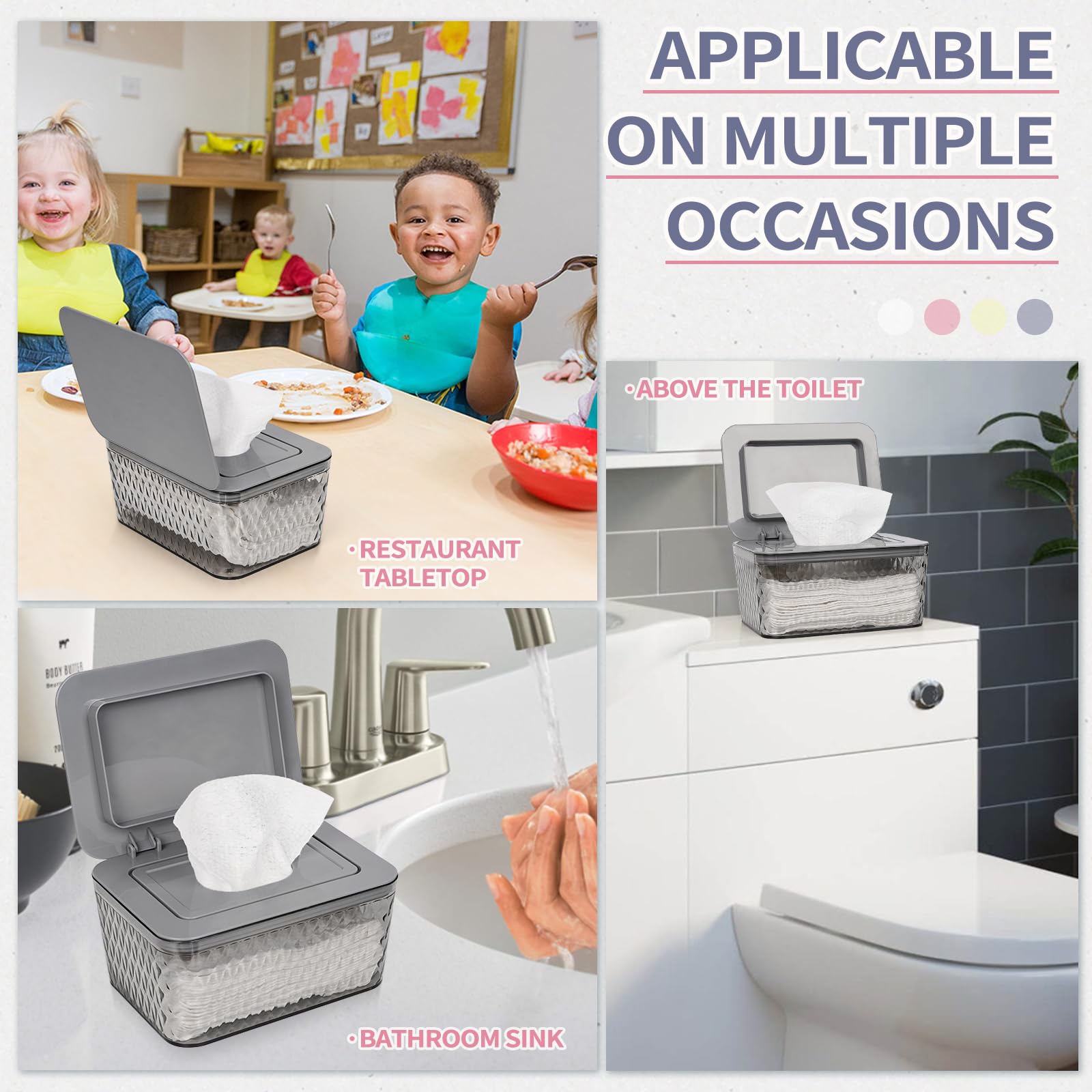 Whiidoom grey wipes dispenser blends with bathroom decor.