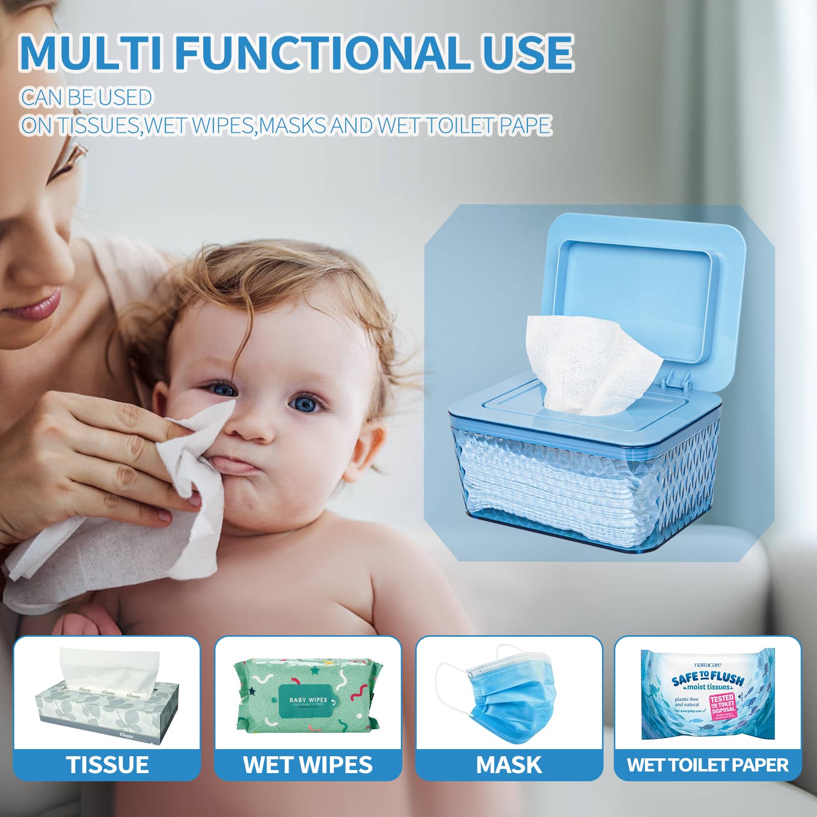 Whiidoom container stores wipes, masks, or cosmetic wipes for versatile organization.