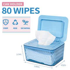 Whiidoom wipes dispenser demonstrates one-handed access while caring for a baby.