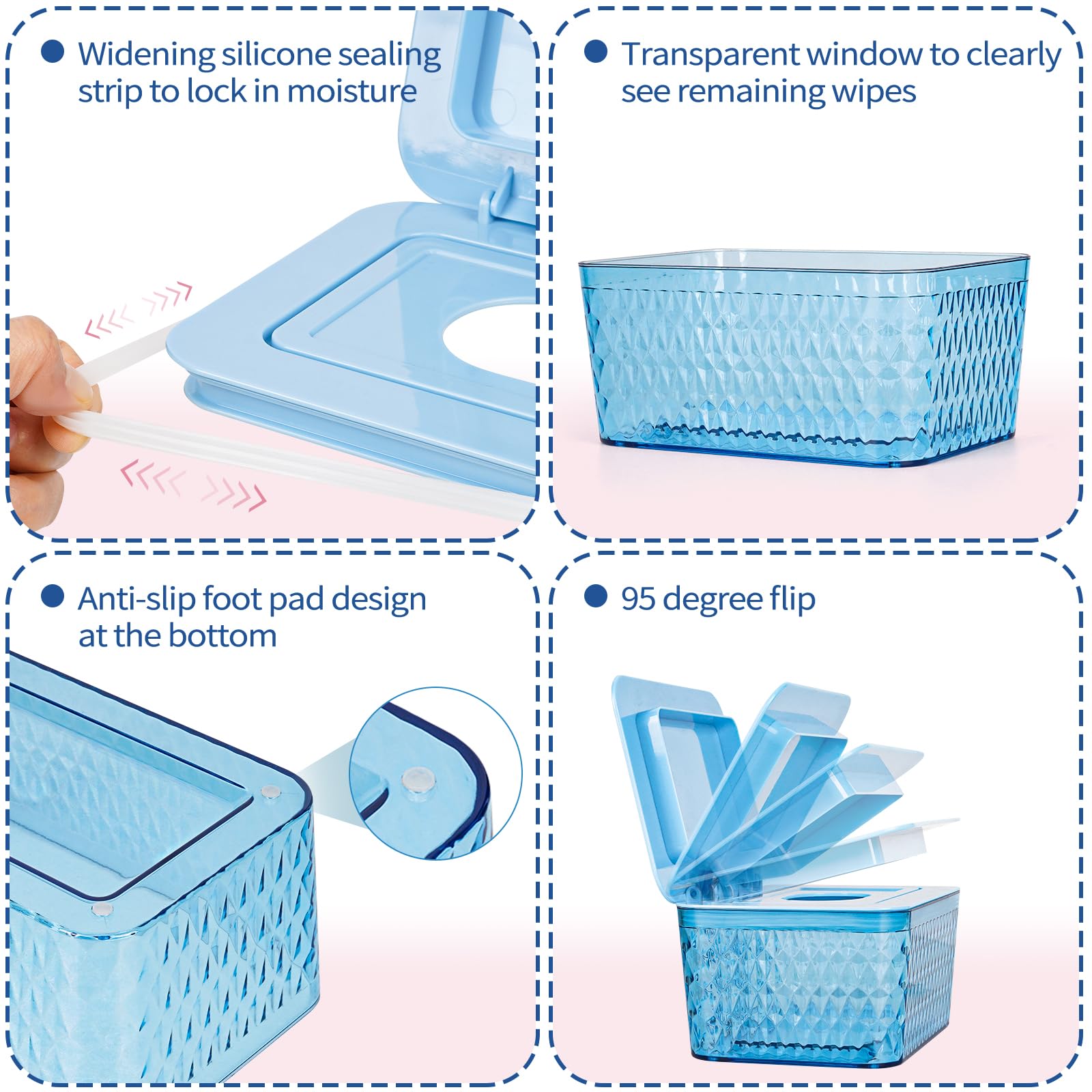 Whiidoom seal-designed lid keeps wipes moist.