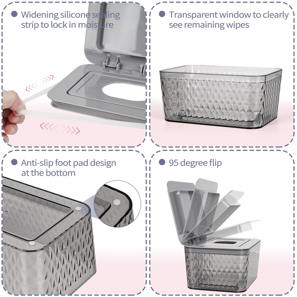 Whiidoom lid with recessed seal keeps wipes moist and fresh.