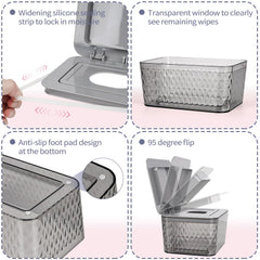Whiidoom lid with recessed seal keeps wipes moist and fresh.