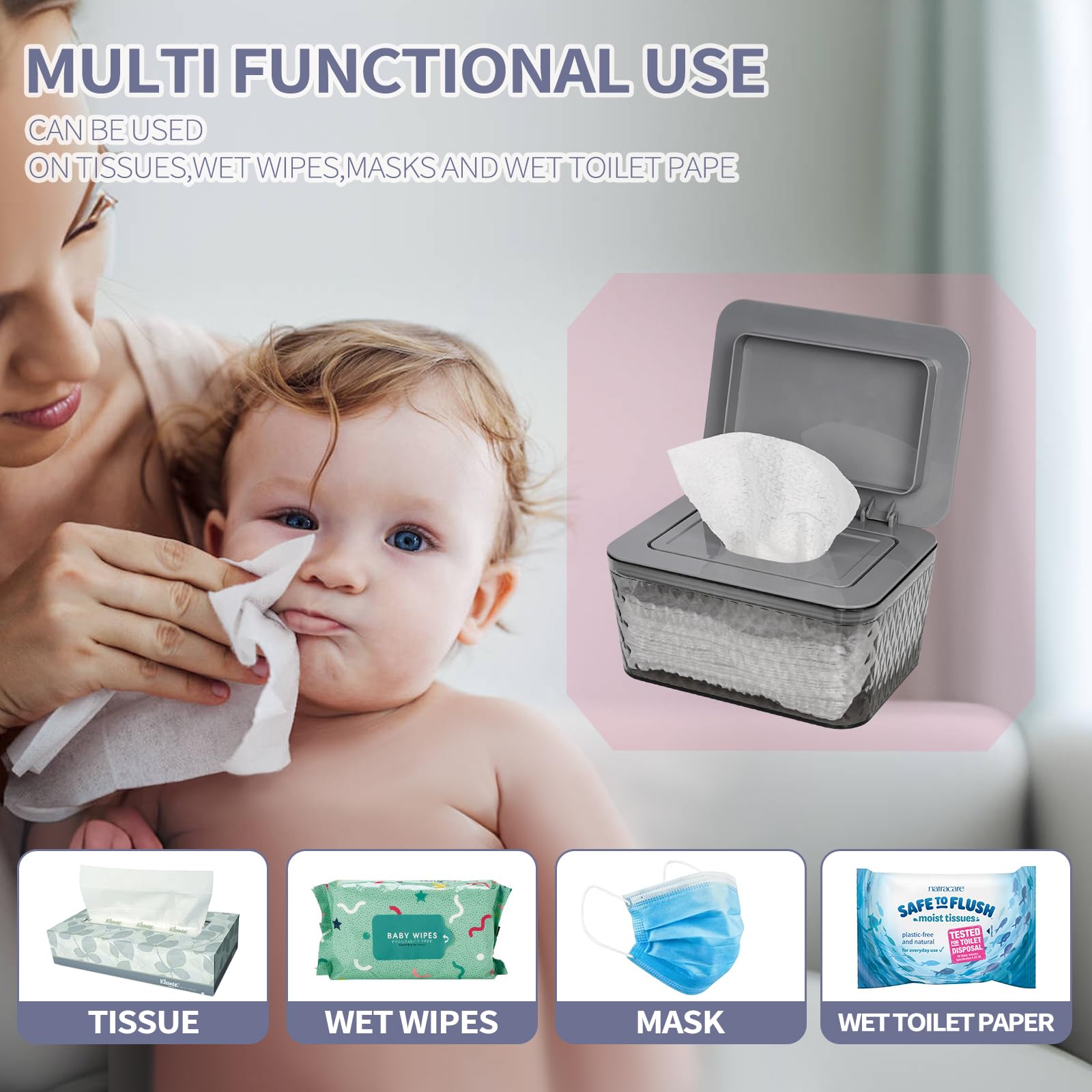 Whiidoom versatile box adapts to baby and adult wipes across rooms.