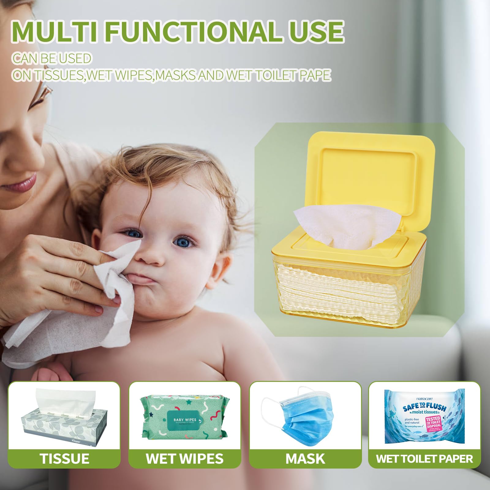 Whiidoom yellow design brightens any room while organizing wipes.