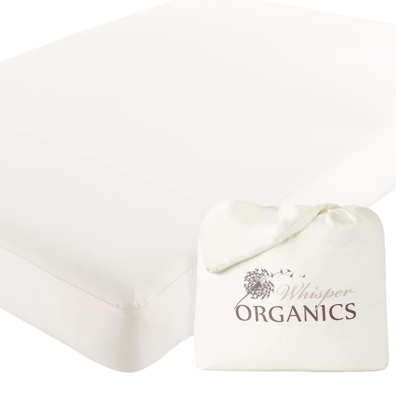 Whisper Organics organic crib mattress protector top view showing gentle surface