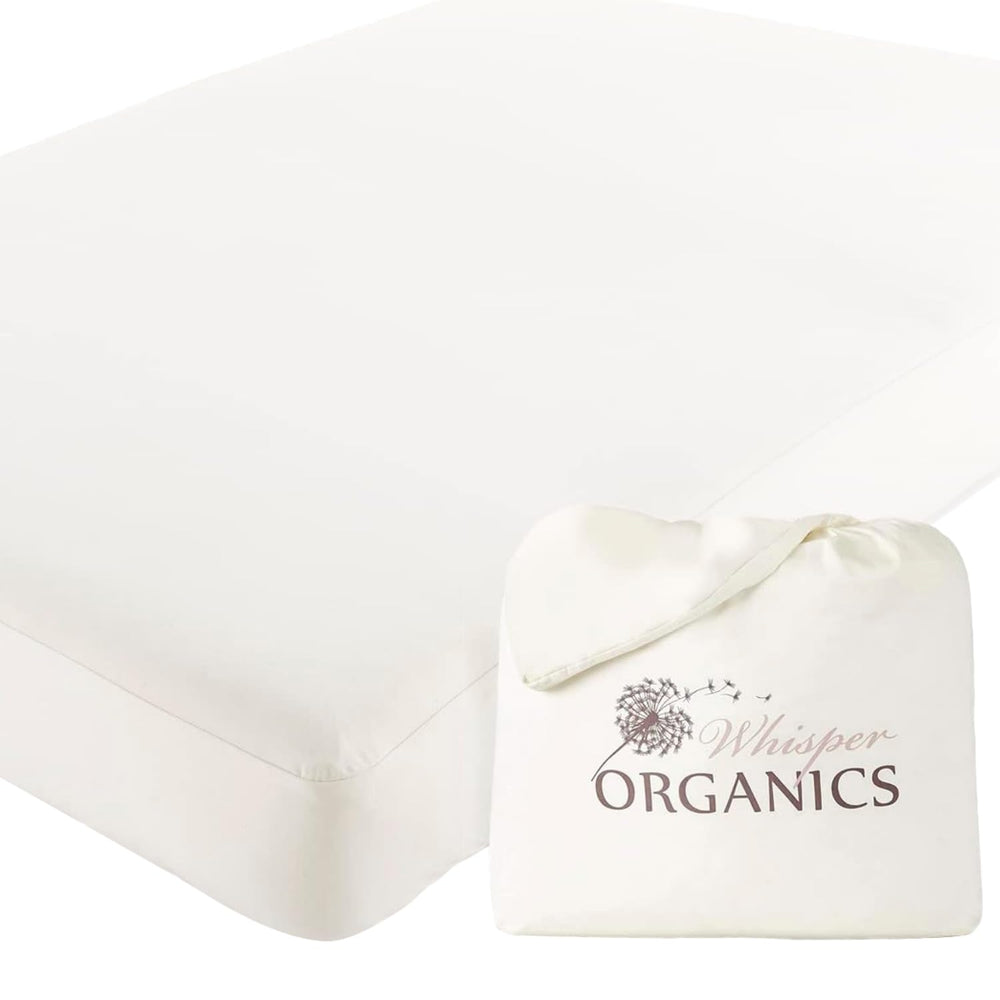 Whisper Organics organic crib mattress protector top view showing gentle surface