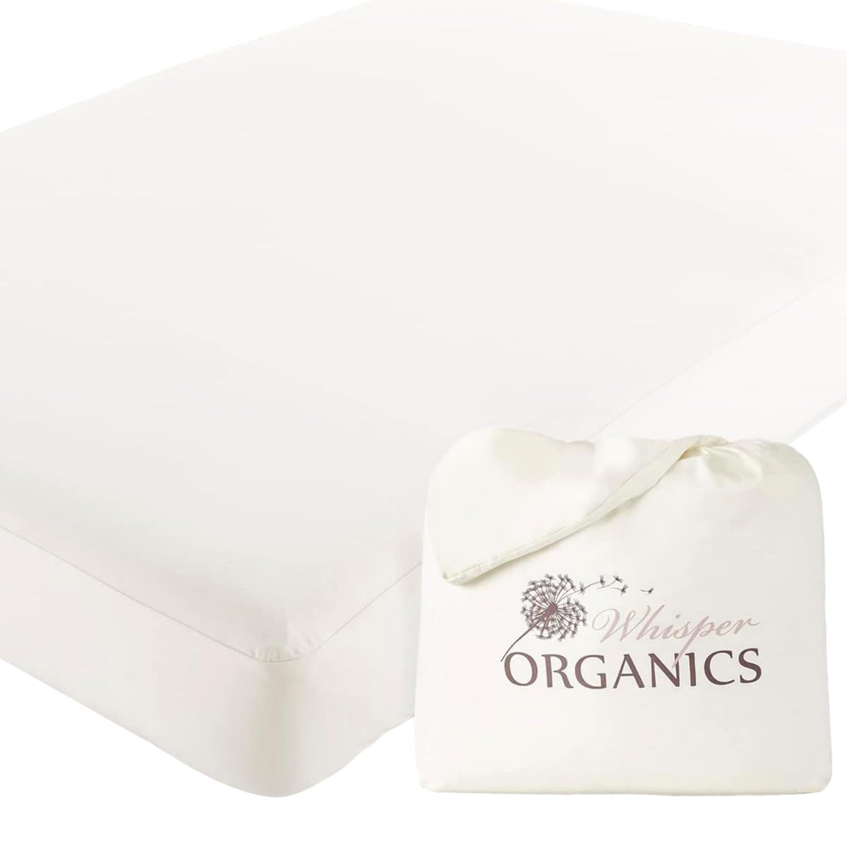 Whisper Organics organic crib mattress protector top view showing gentle surface