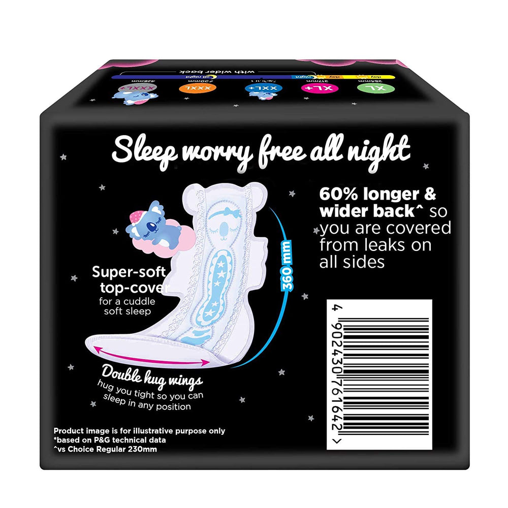 Whisper Ultra Night pad with absorbent core supports overnight absorbency