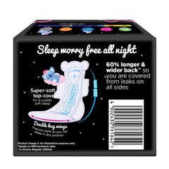 Whisper Ultra Night pad with absorbent core supports overnight absorbency