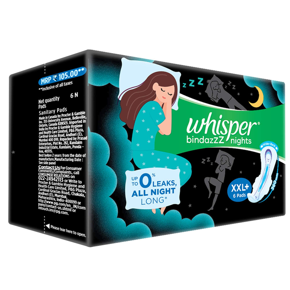 Whisper Ultra Night Pad highlights back-leak protection.
