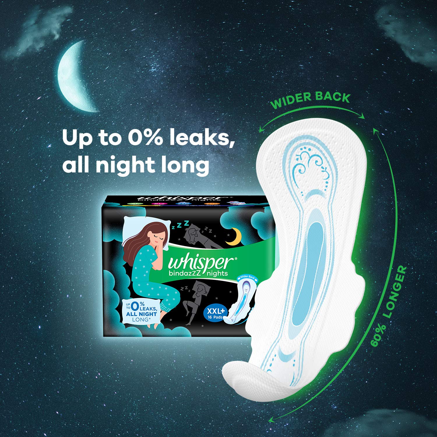 Whisper Ultra Night Pad demonstrates lock-core absorption.