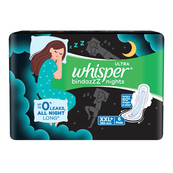 Whisper Ultra Night Pad shows extended overnight coverage.