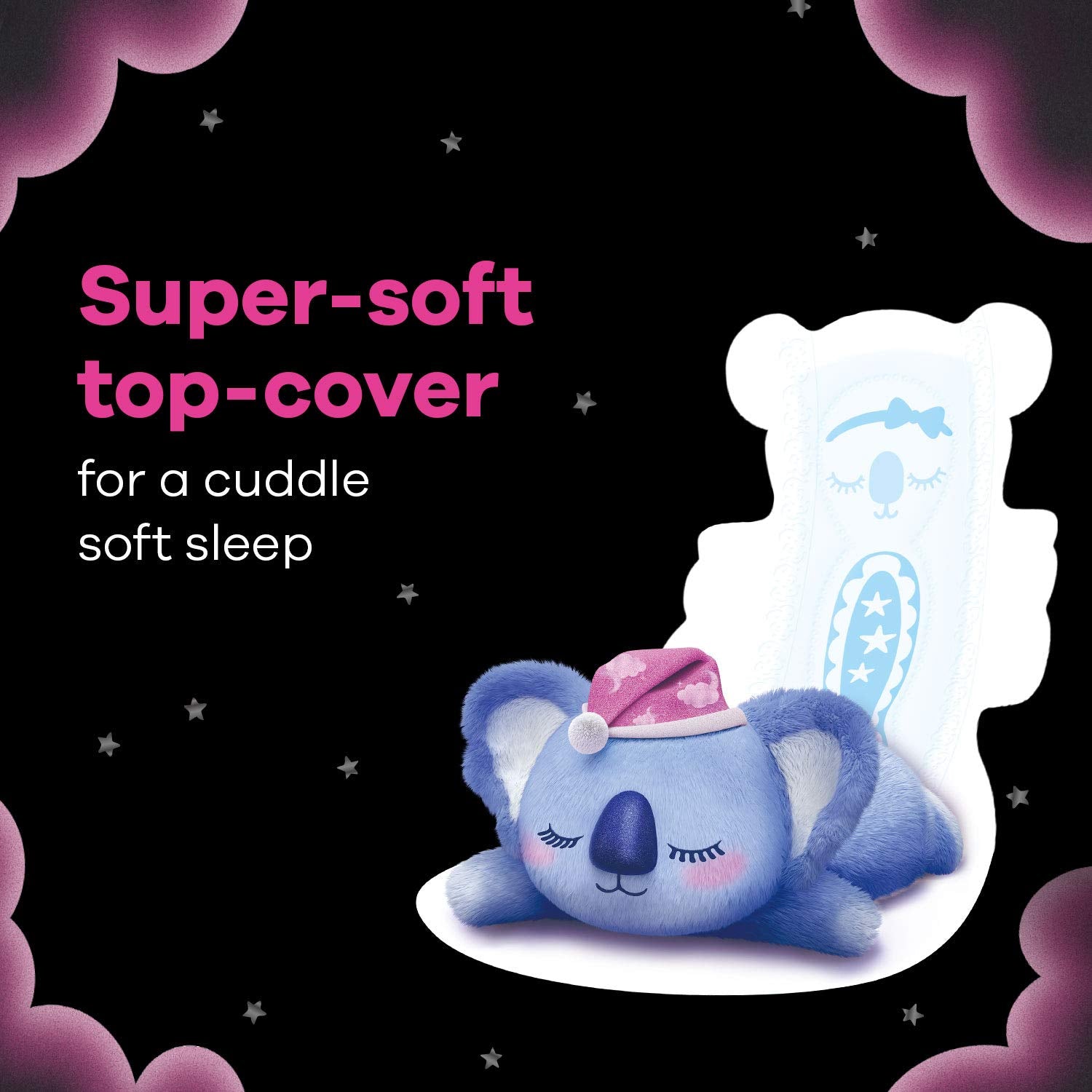 Whisper Ultra Night pad soft top layer feels gentle against skin