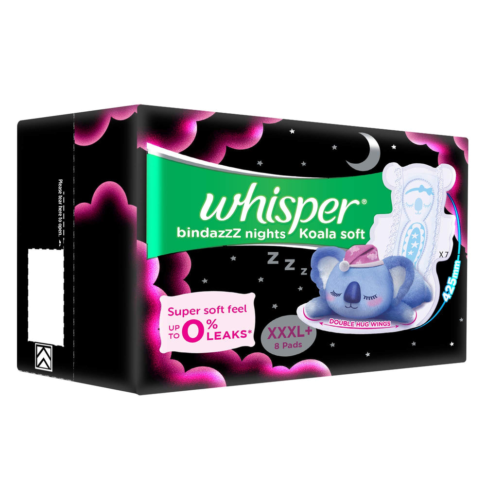 Whisper Ultra Night pad with wings provides secure coverage during movement