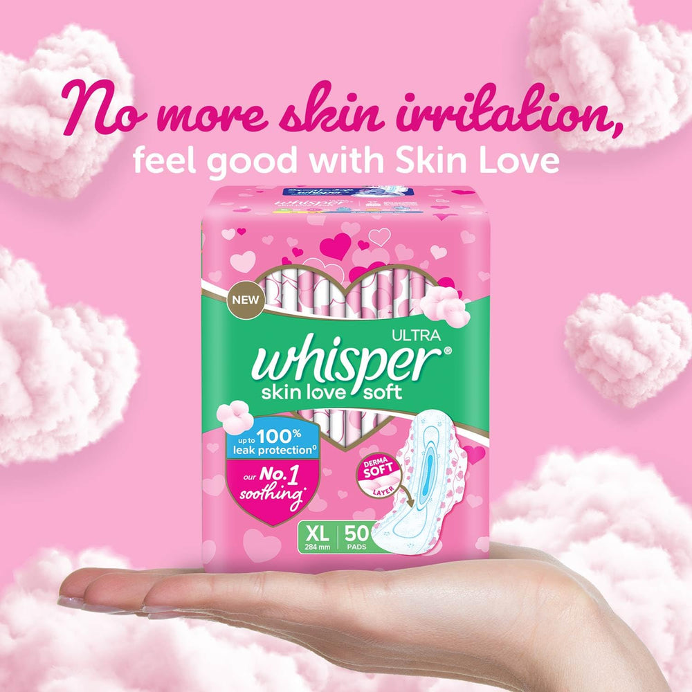 Whisper Ultra Soft XL pad stretchable wings stay in place during movement