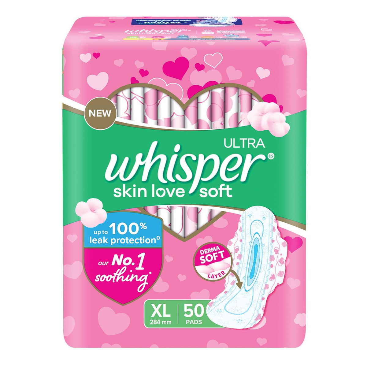 Whisper Ultra Soft XL pad top cover for fast absorption and comfort