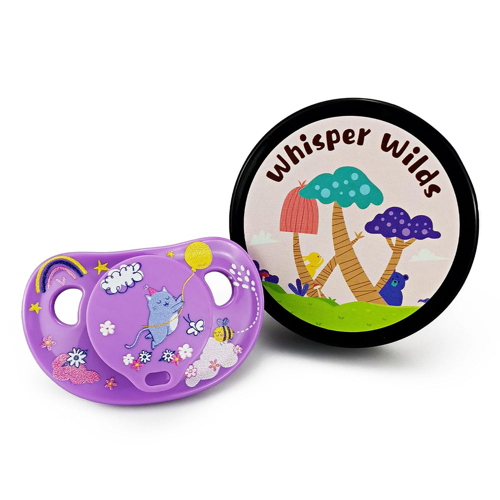 WhisperWilds cat-pattern pacifier adds playful style to your routine.