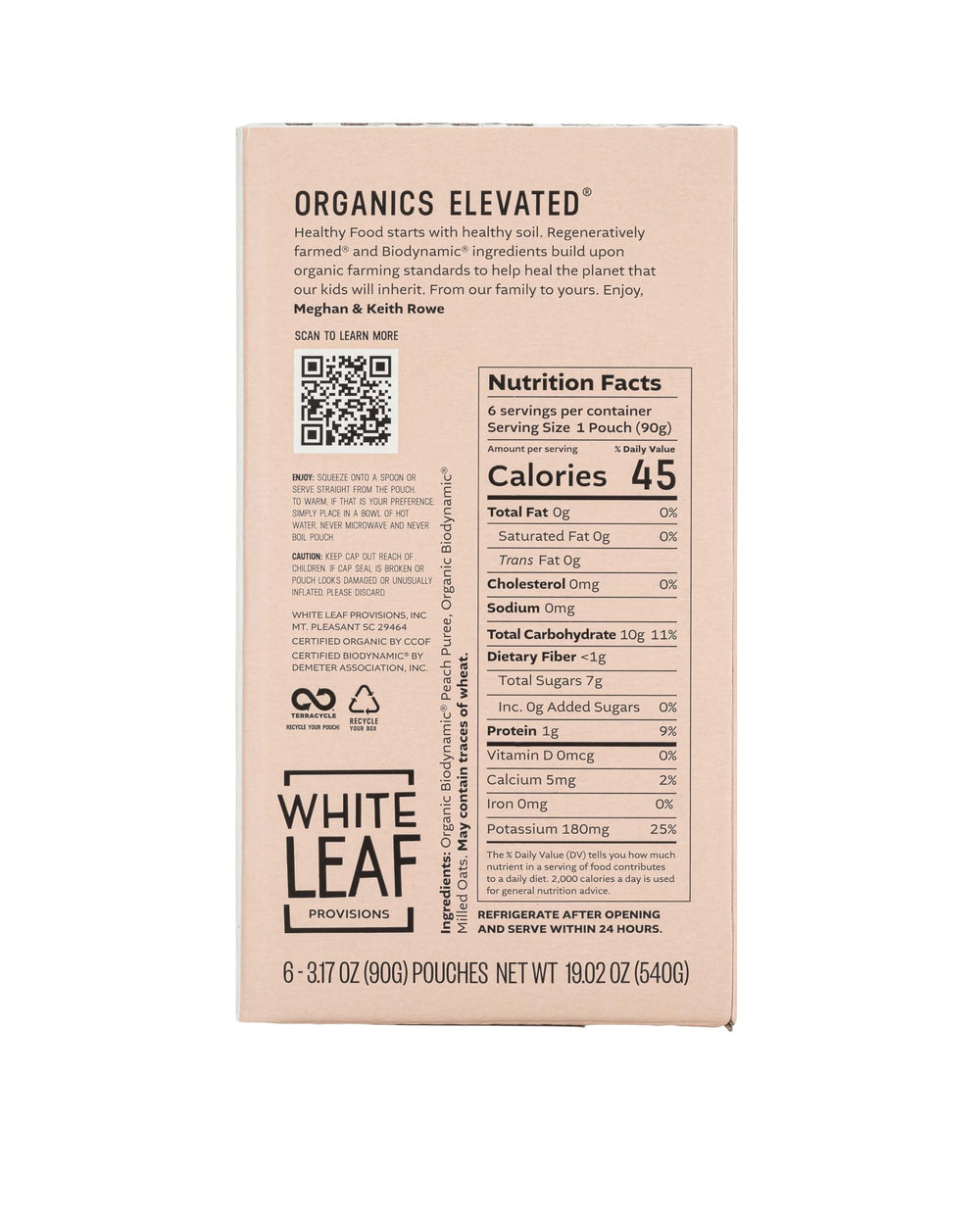 White Leaf Provisions organic-fruit-veg-blend pouch, wholesome daytime nourishment for little eaters.
