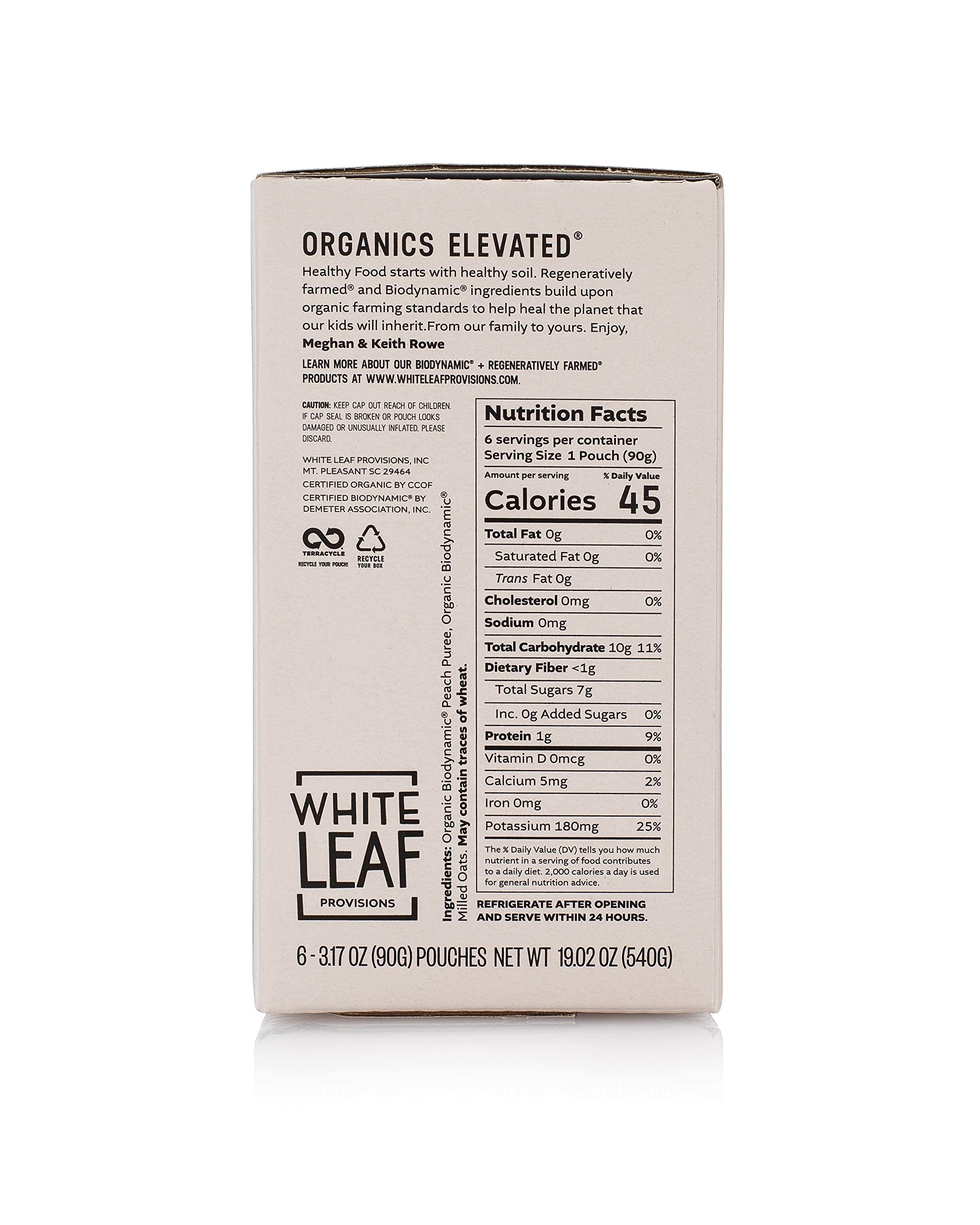 Peach oat baby puree pouch by White Leaf Provisions, toddler-friendly