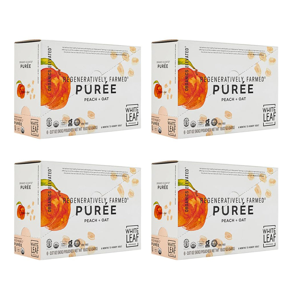 White Leaf Provisions peach-oat pouch for on-the-go toddler snacking.