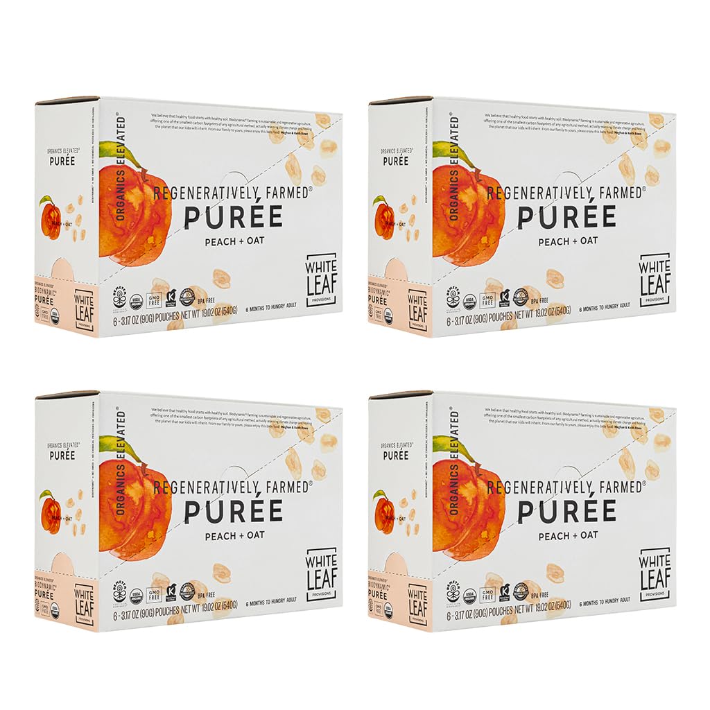 White Leaf Provisions peach-oat pouch for on-the-go toddler snacking.
