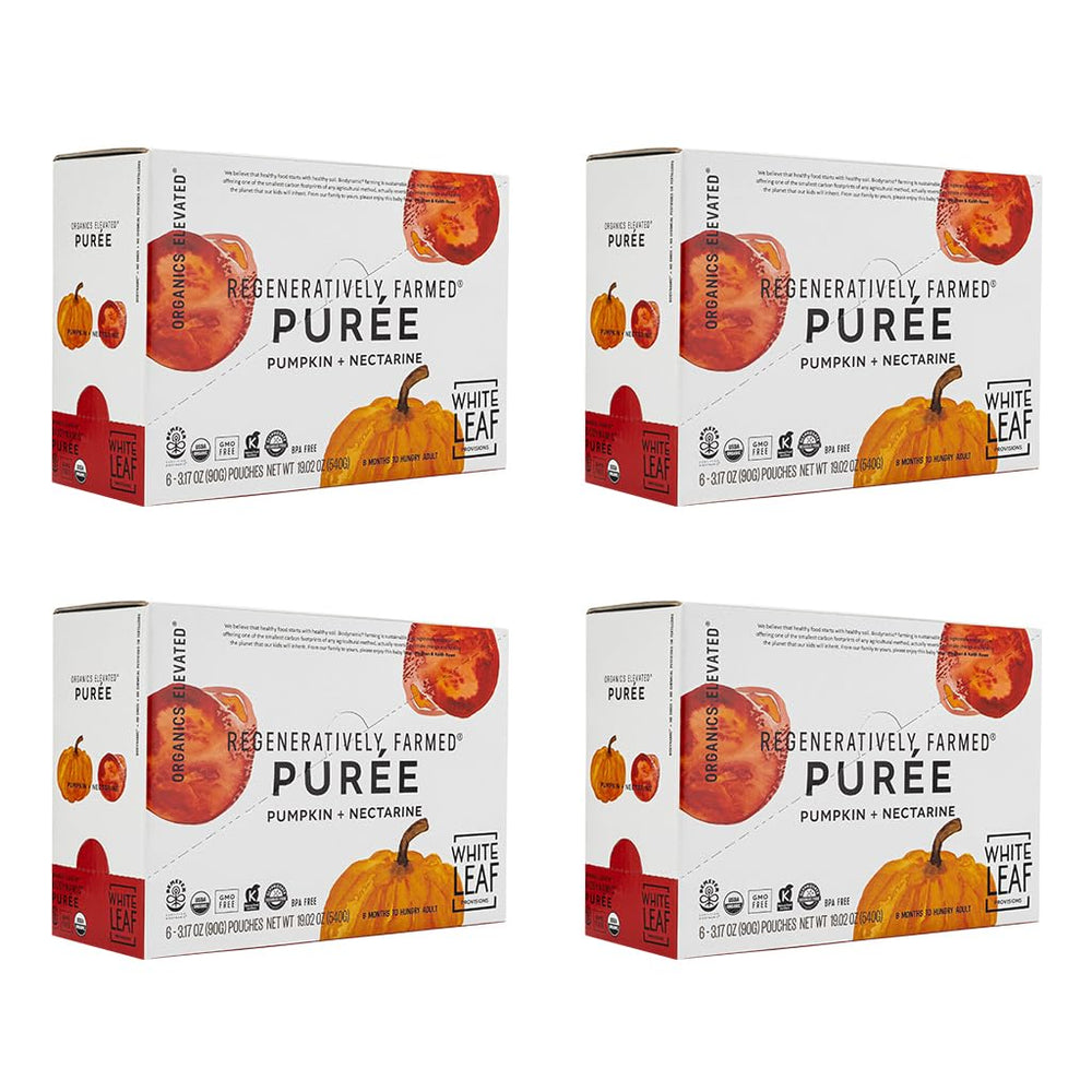 White Leaf Provisions pumpkin-nectarine pouch ready for on-the-go snacking.