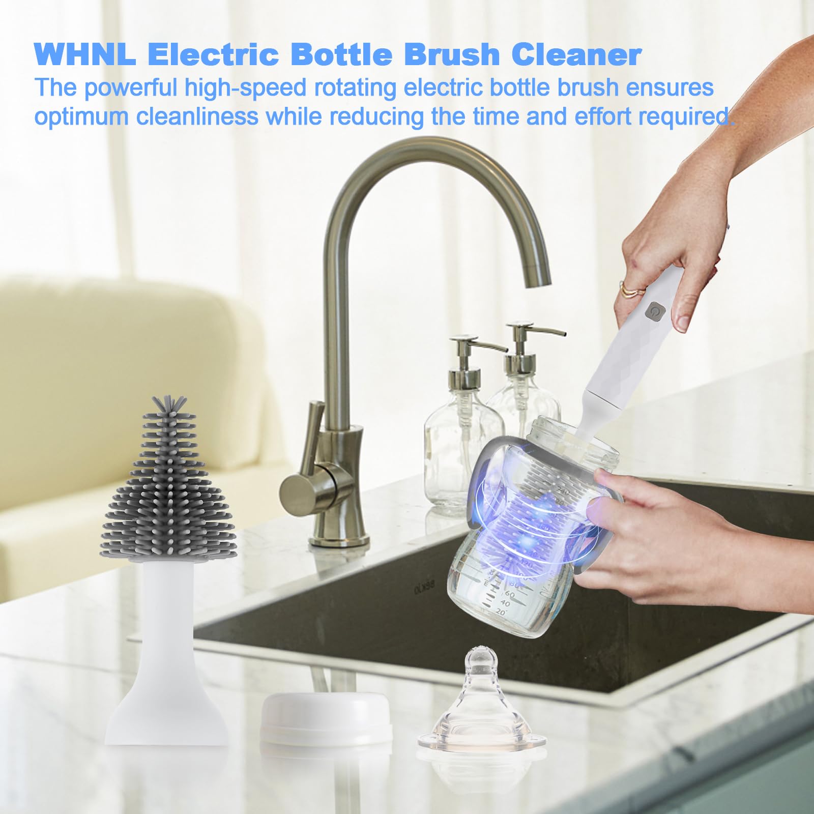 WHNL nipple brush designed for thorough nipple cleaning on bottles
