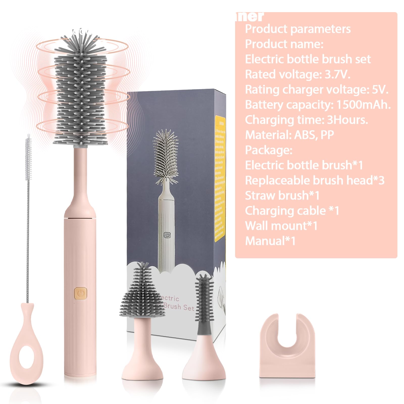 WHNL pink cleaning set adds a cheerful touch to bottle cleaning routines.
