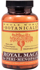 Whole World Botanicals Royal Maca bottle ready for peri-menopause support.