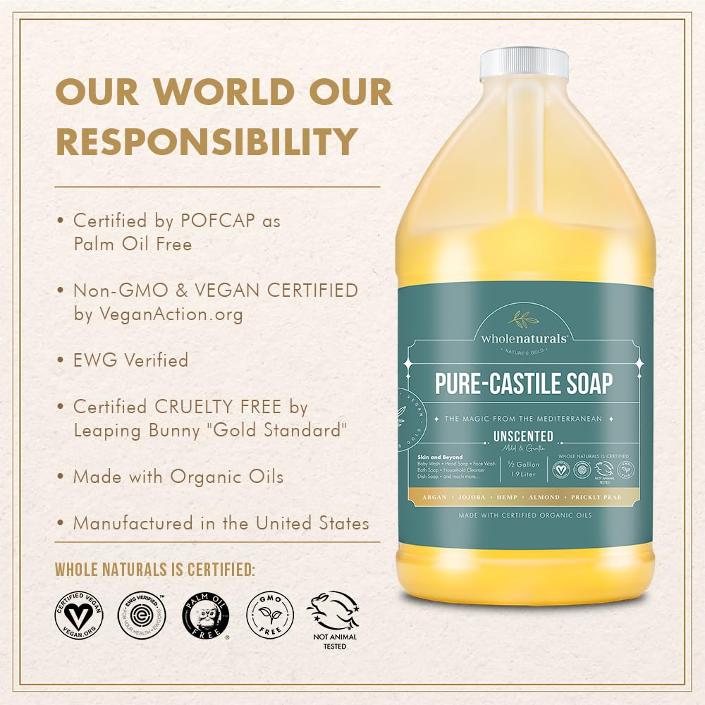 WHOLENATURALS Castile Soap suitable for baby care with mild plant-based formula.