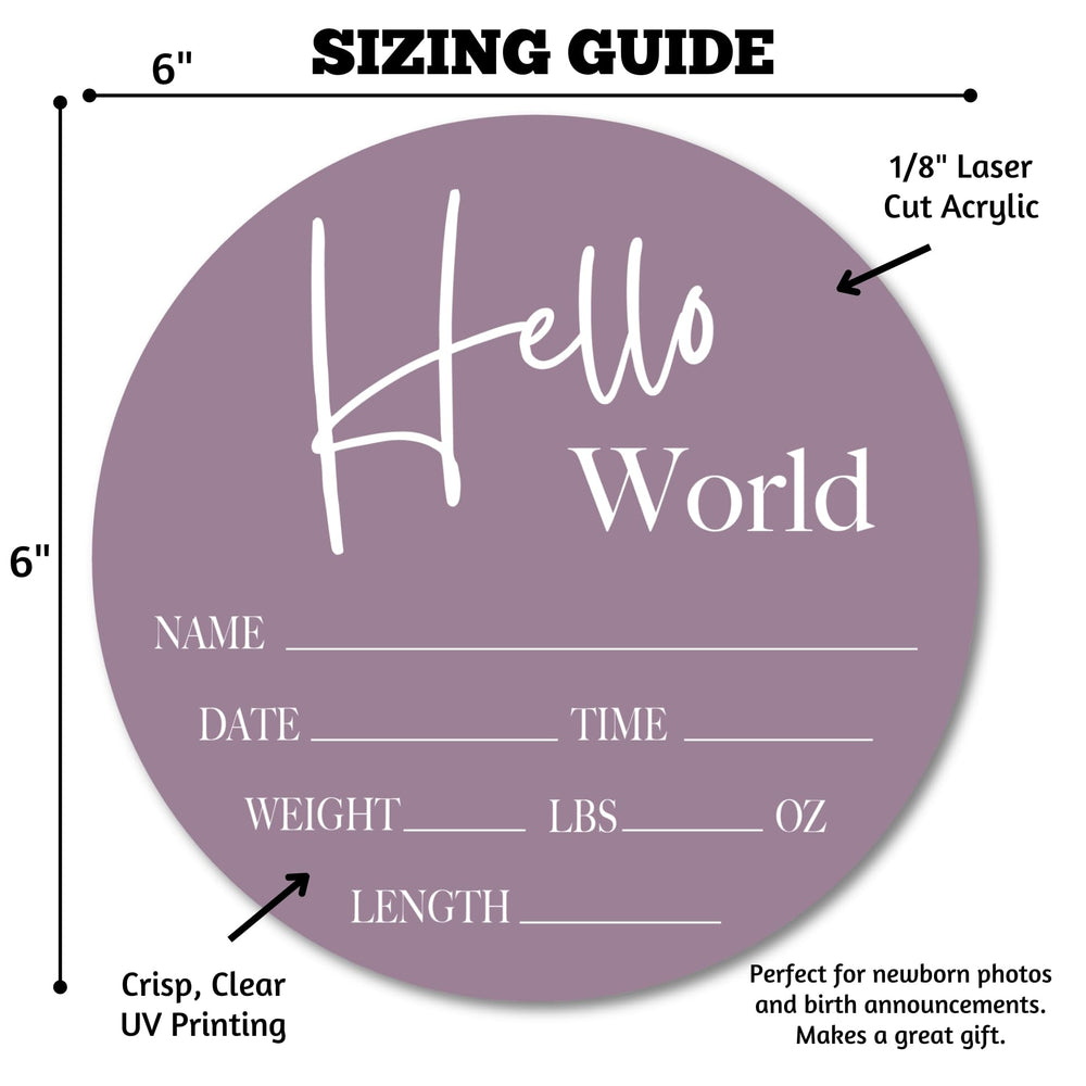 Wholesale Woodcuts Baby Shower Gift Sign Hello World Lavender enhances gifting appeal.