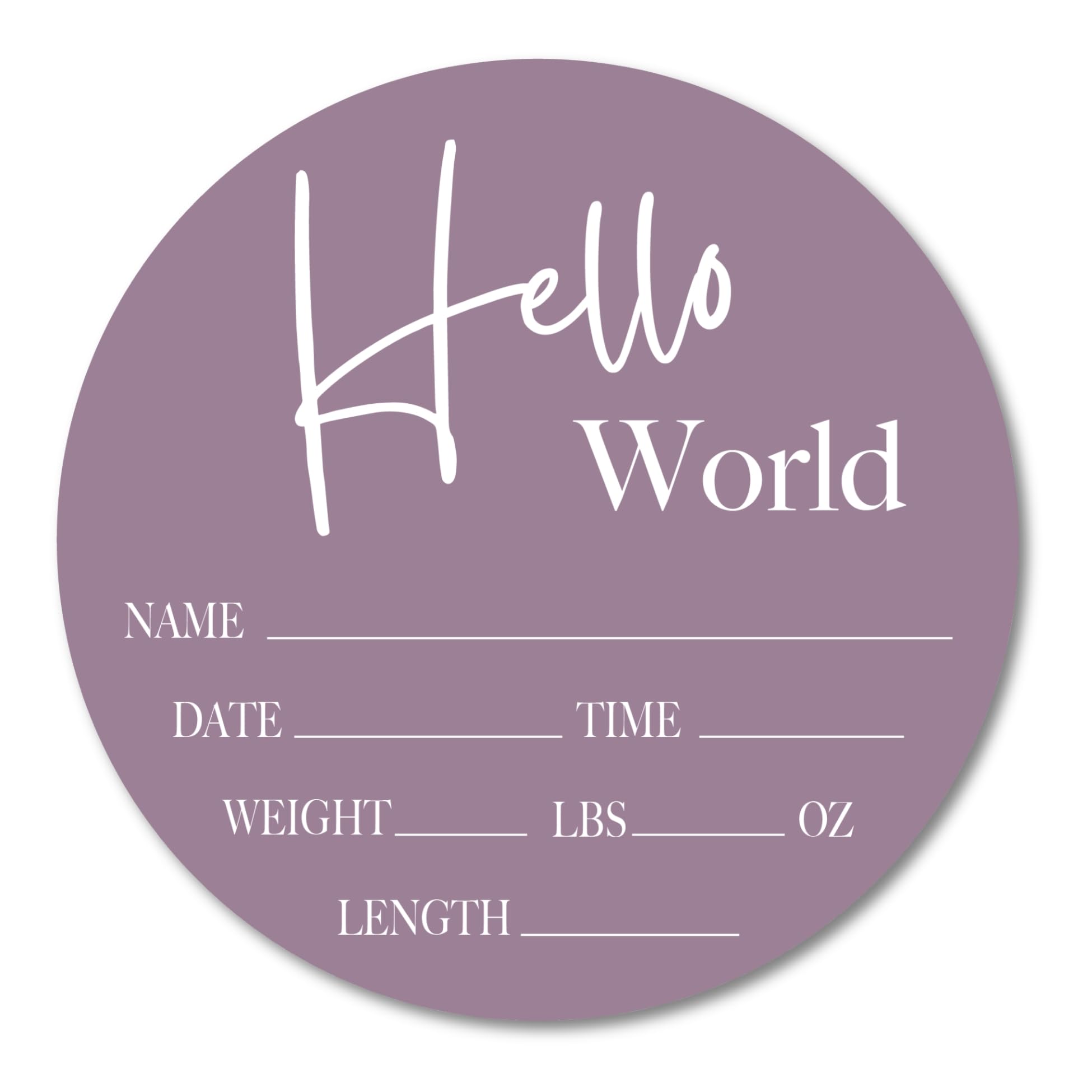 Wholesale Woodcuts Birth Stats Acrylic Sign Hello World Lavender for nursery décor.