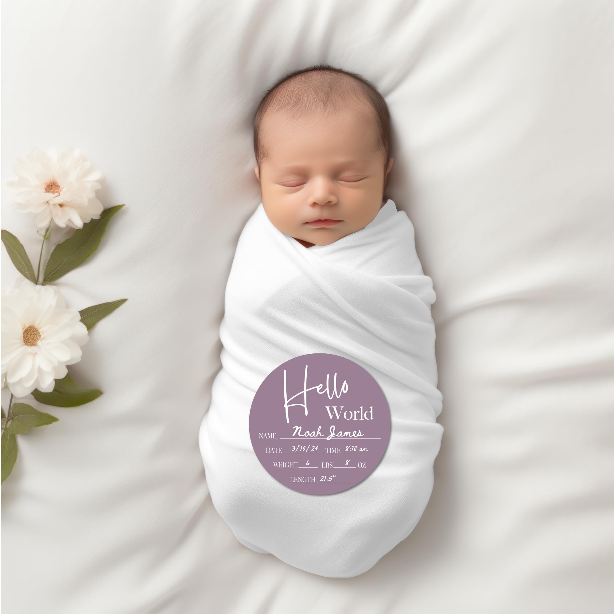 Wholesale Woodcuts Newborn Sign Hello World Lavender ideal for baby photos.