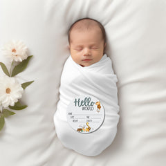 Wholesale Woodcuts Birth Stat acrylic sign Hello World, ideal for pregnancy announcements and newborn photography.