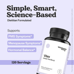 Wholesome Story Vitex bottle label highlights vegan, clean-label commitment