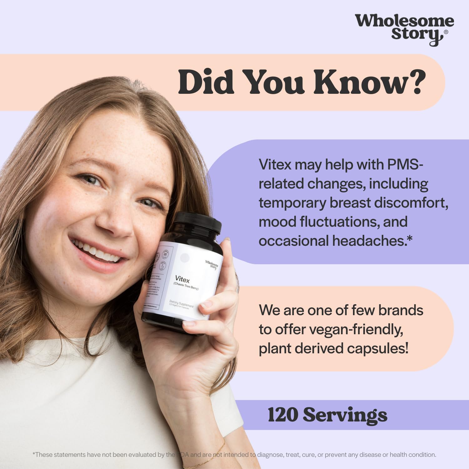 Wholesome Story Vitex ingredients panel featuring chasteberry extract