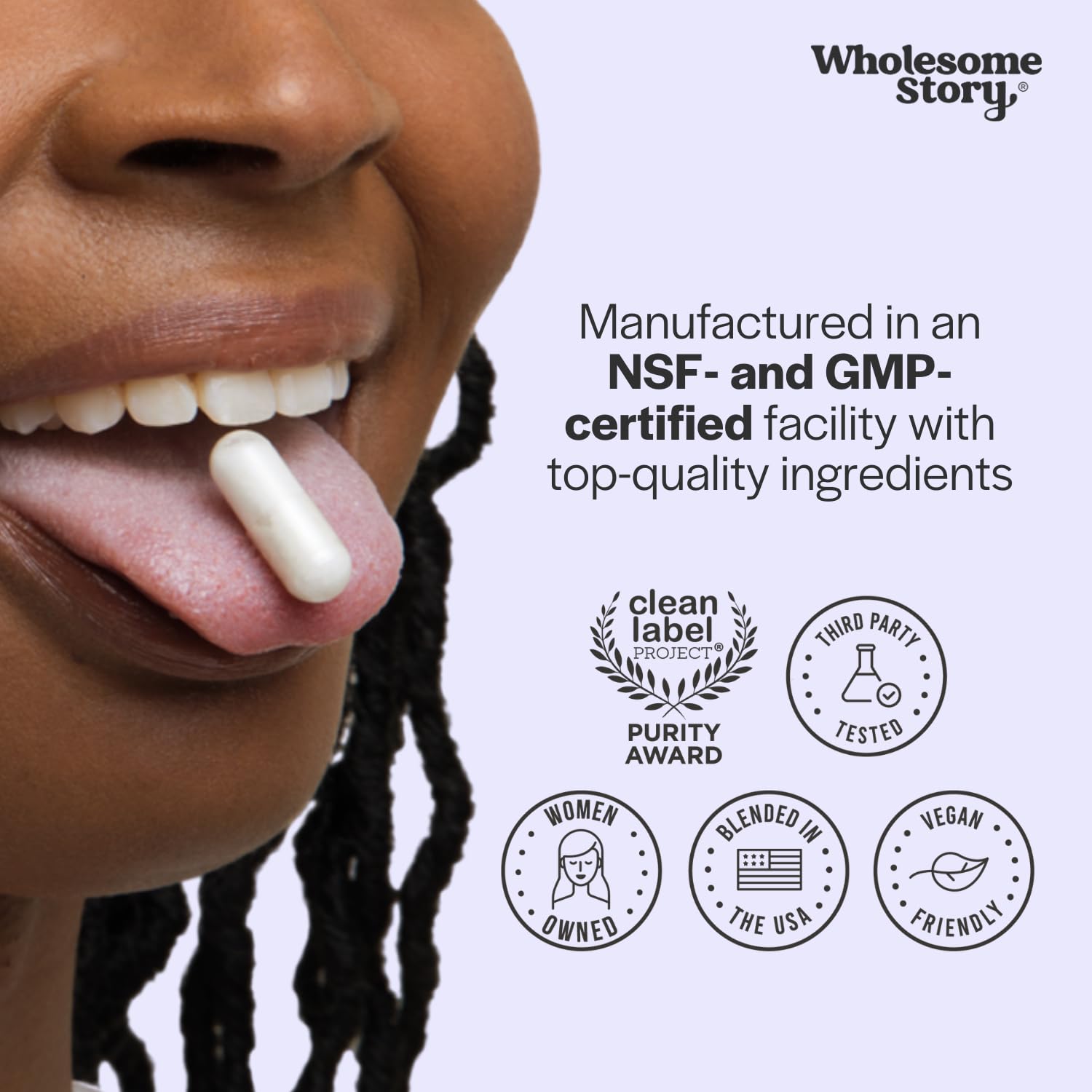 Wholesome Story Vitex bottle with Clean Label Project certification seal