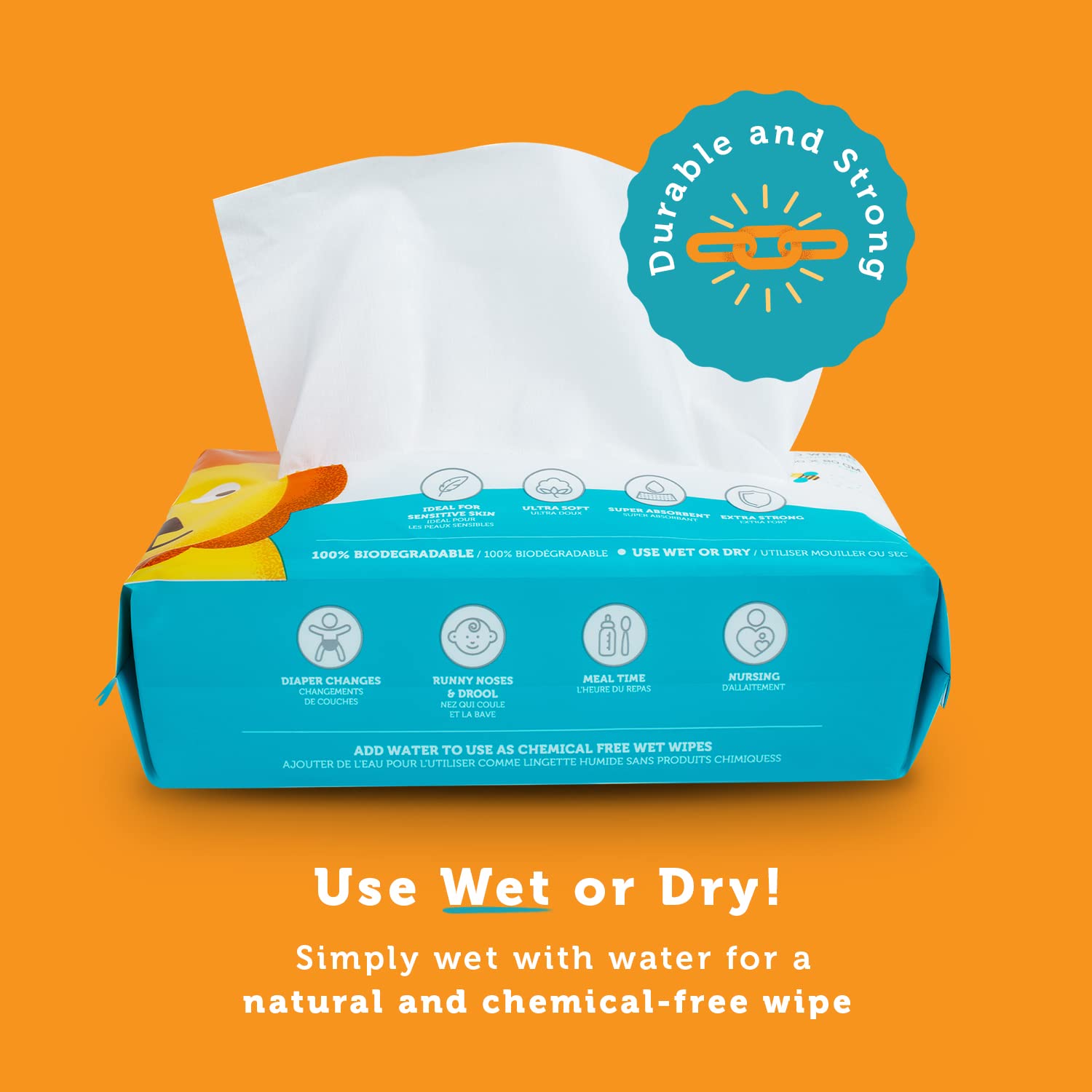 Whoopsie Wipes 100% pure cotton unscented and chemical-free for sensitive areas