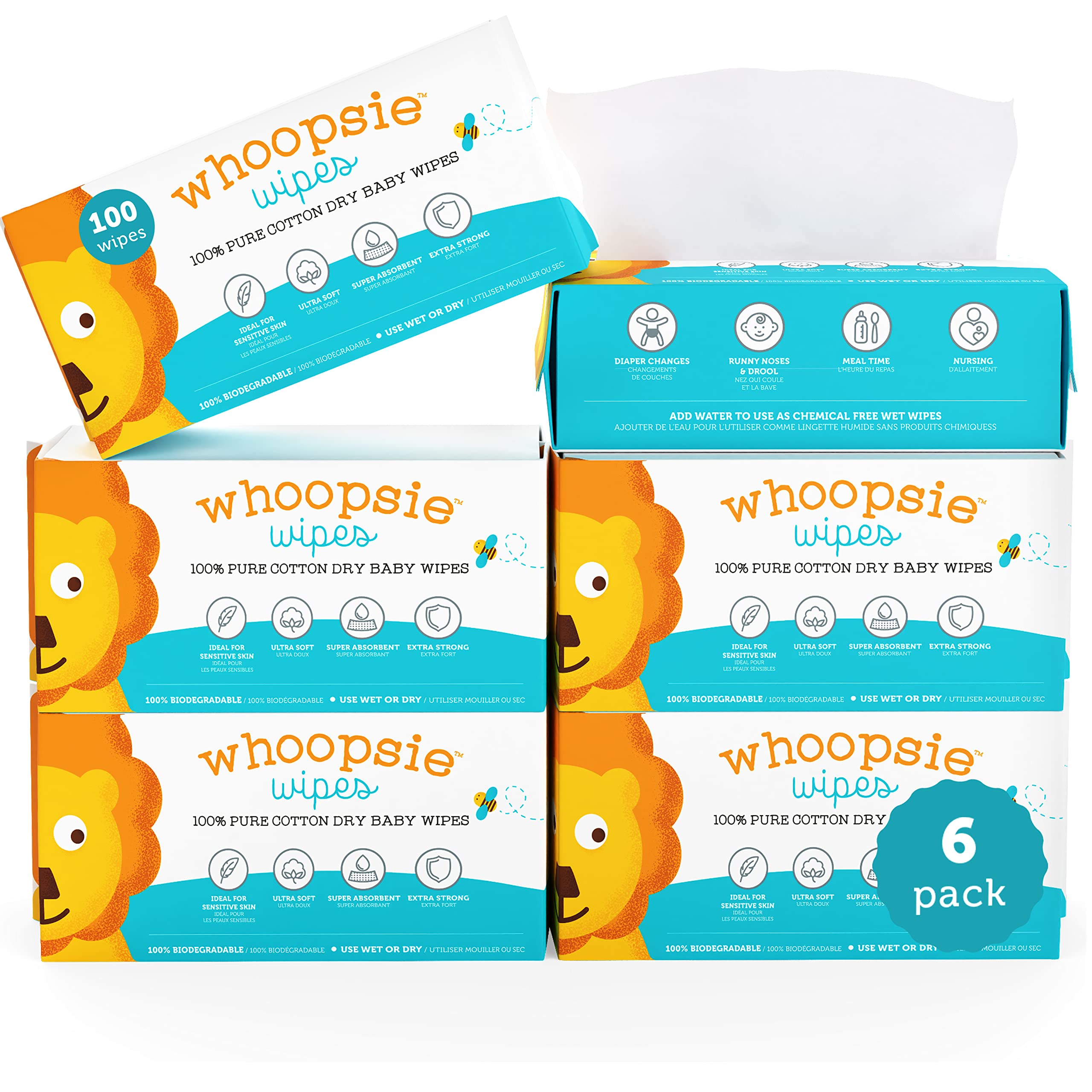 Whoopsie Wipes multi-purpose use for diaper changes, nursing, or drool cleanup.