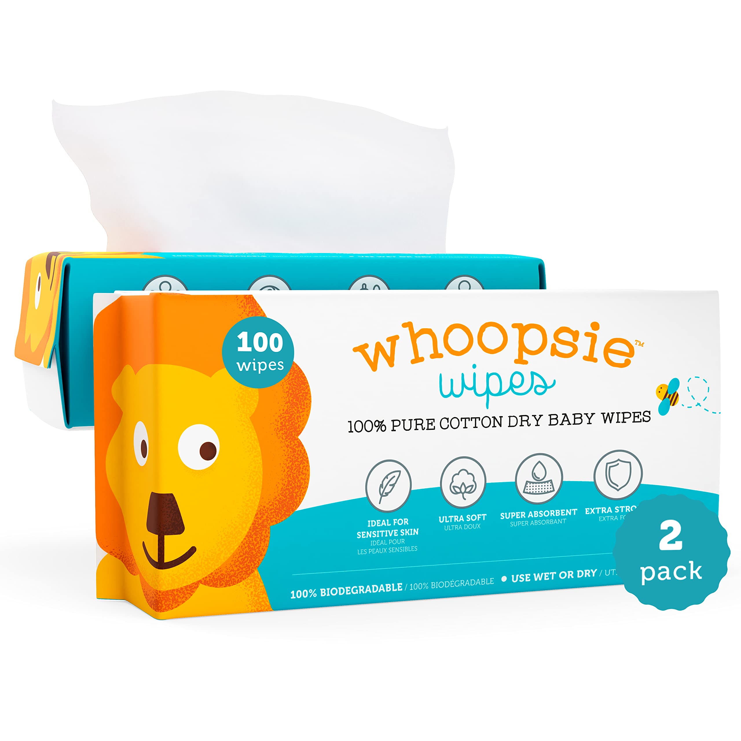 Whoopsie Wipes original baby dry wipes with ultra-soft texture for gentle skin