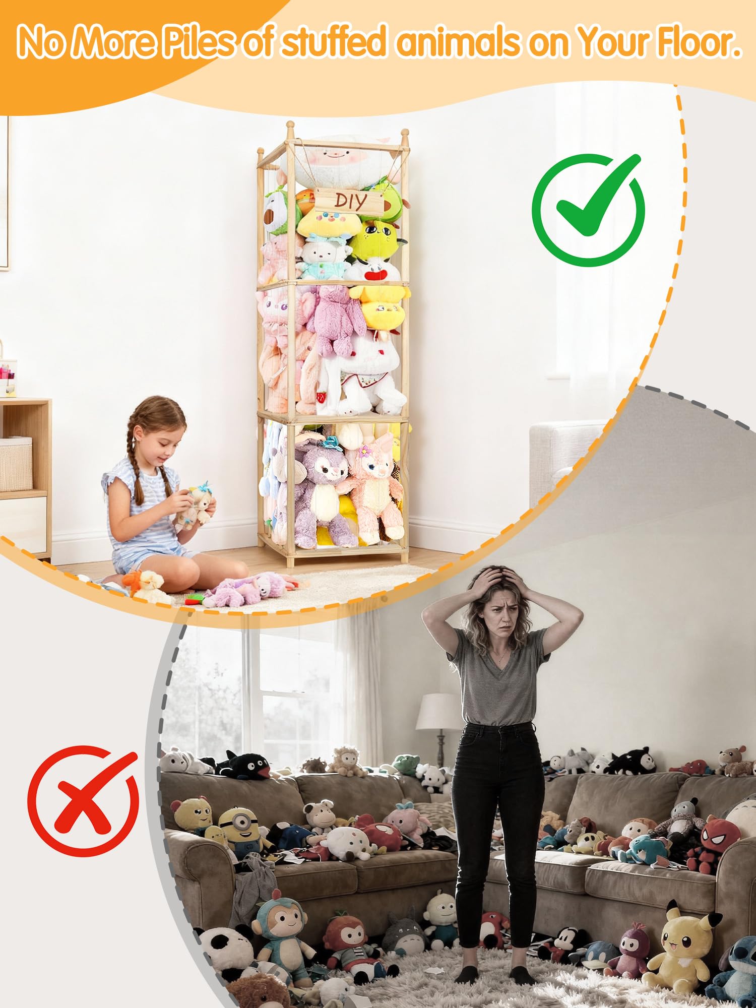 WIBOND removable dividers enabling flexible organization of plush toys
