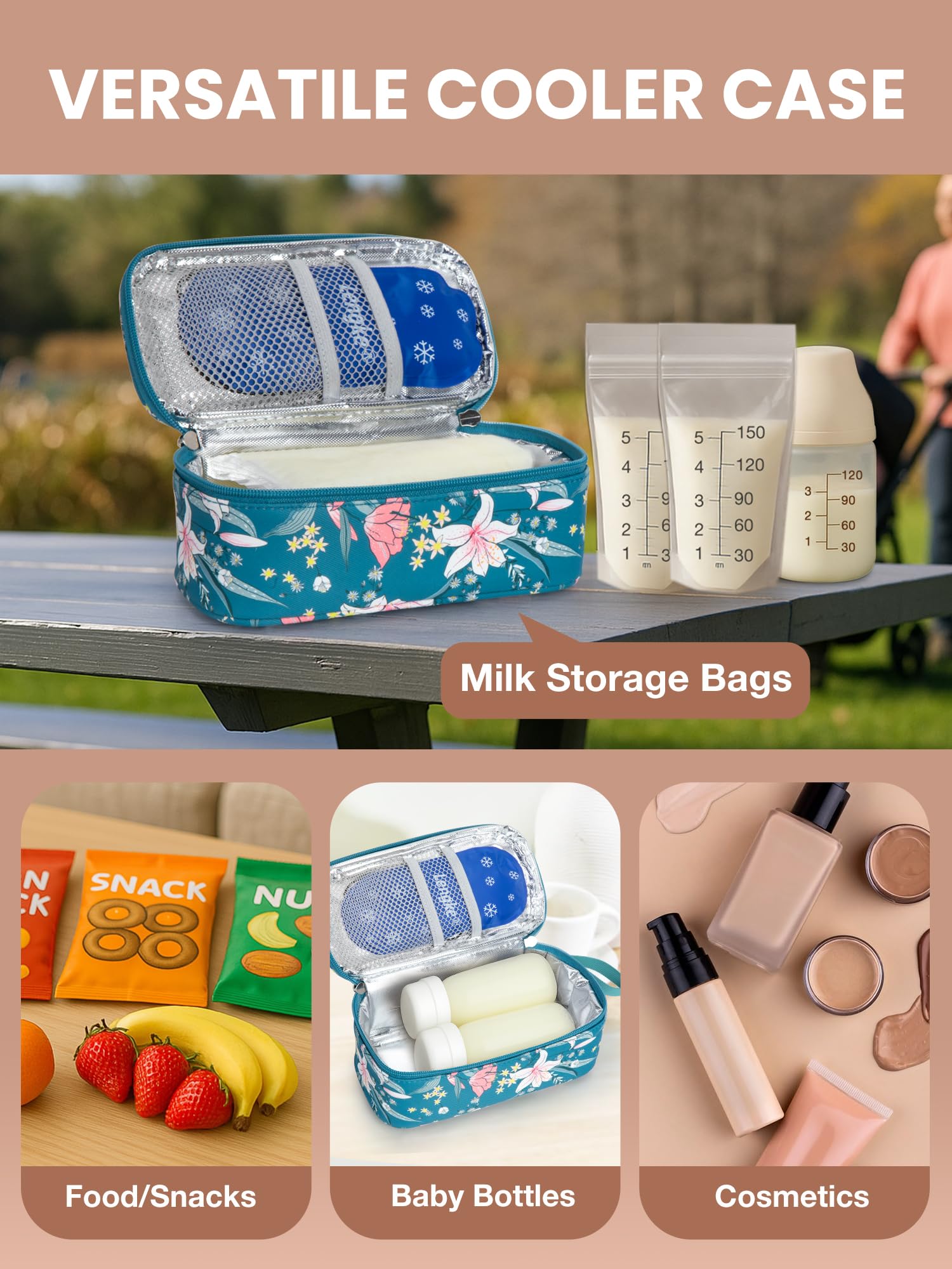 Compact design measures 8x3.9x3 inches and hangs on a stroller